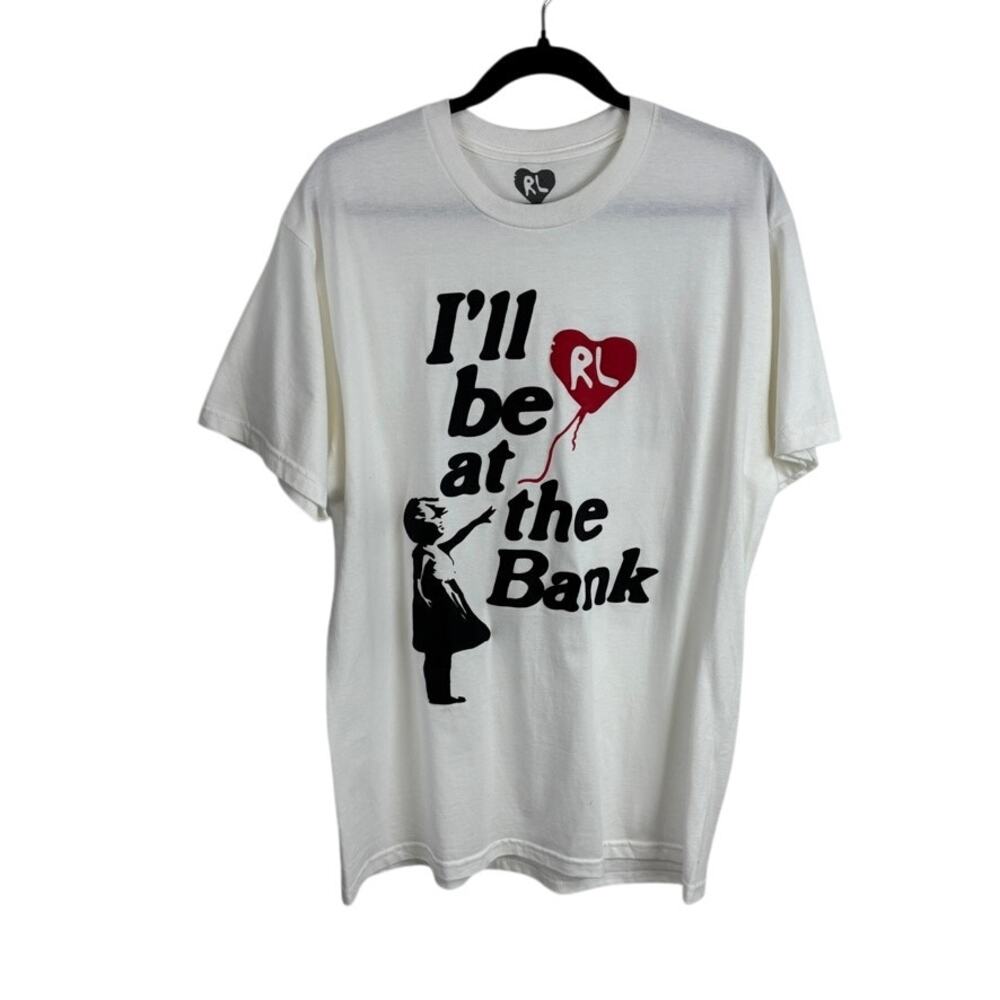 Red Letter "I'll be at the bank see" shirt Banksee Graphic Tee Men's L White